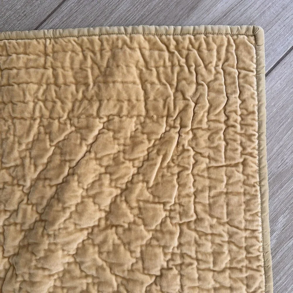 Pottery Barn Gold Washed Velvet Silk Diamond Quilt King Size + 3 Euro Shams